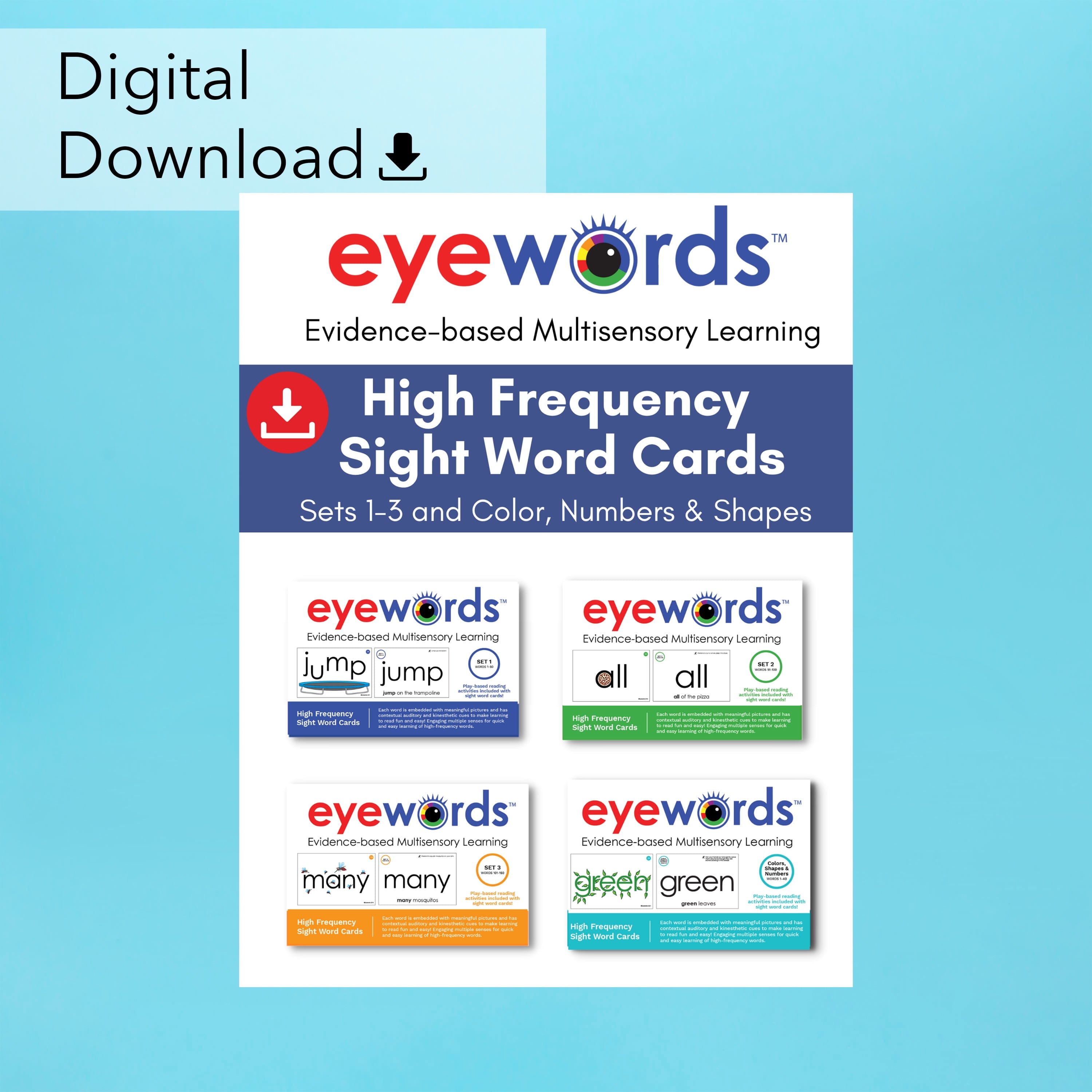 Numbers　Eyewords　#1-3　Multisensory　Eyewords　Cards,　Sight　Words　Color,　Sets　and